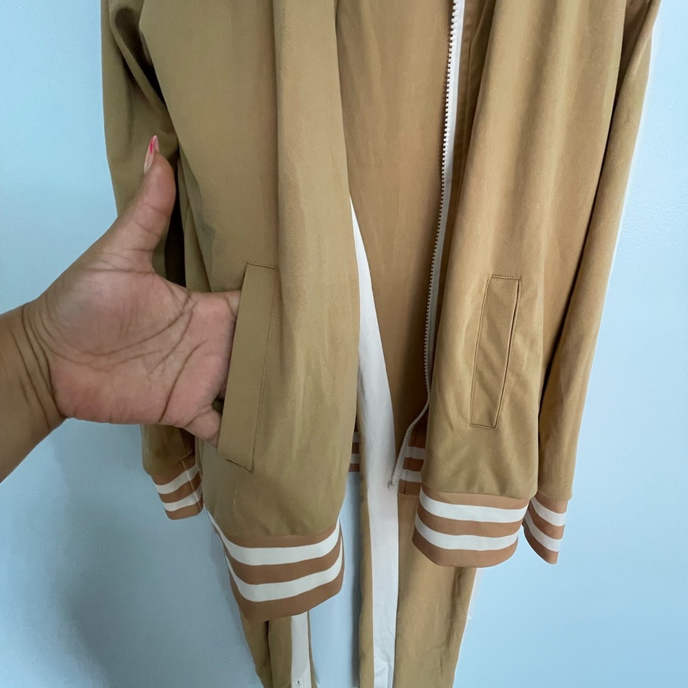 Chic Tan Jacket with White Stripes